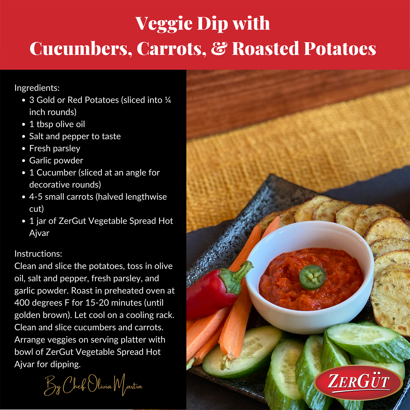 Veggie Dip with Cucumbers, Carrots & Roasted Potatoes Recipe