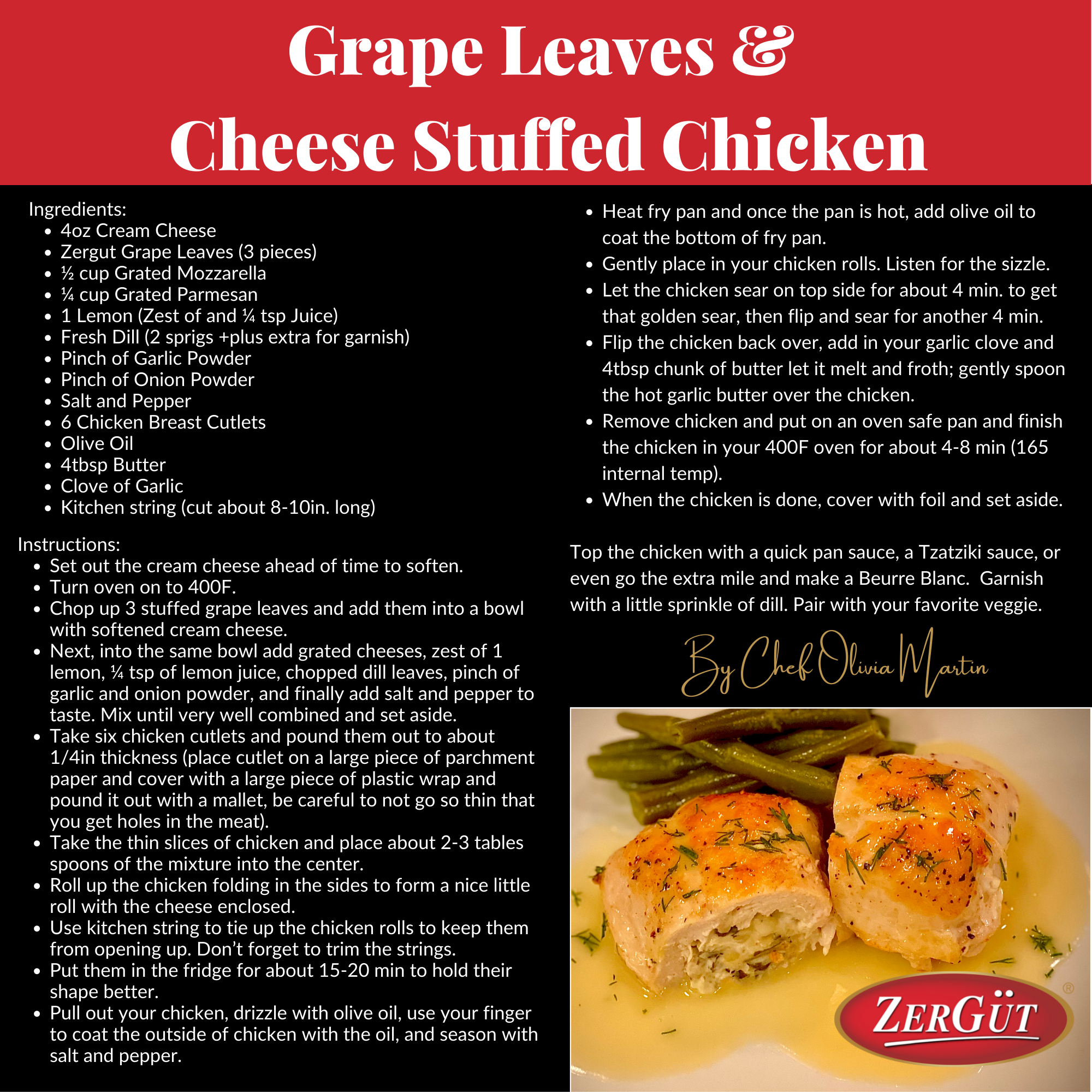 Grape Leaves & Cheese Stuffed Chicken Recipe