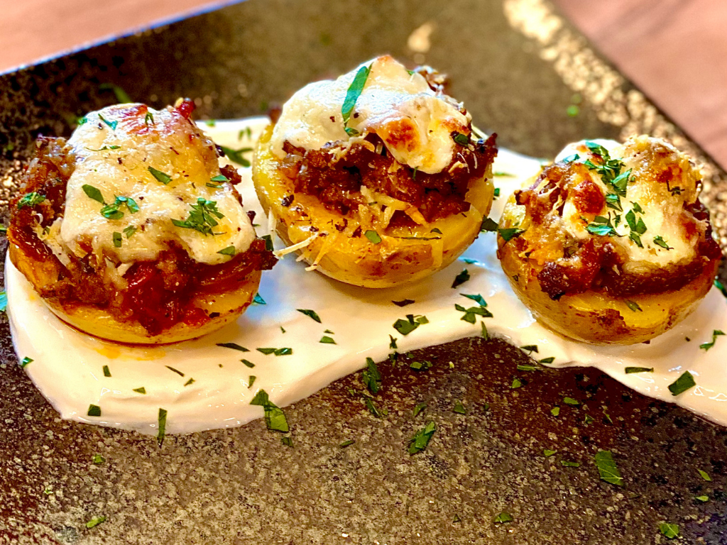 Beefy Ratatouille Stuffed Potatoes featuring ZerGut Ratatouille #29527